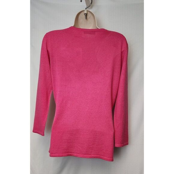 SAKS FIFTH AVENUE 3/4 Sleeve Cashmere Hot Pink Silk Comfy Sweater Size Medium - Picture 6 of 10